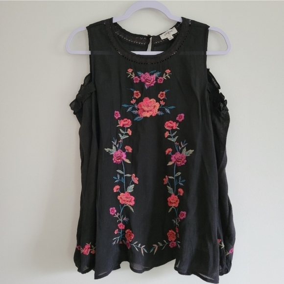 UMGEE Floral Embroidered Gauze Cotton Cold Sleeve Sheer Blouse Top S - Picture 2 of 9